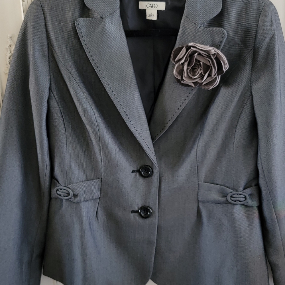 Cato Gray Women's Tailored Blazer with Fabric Flower